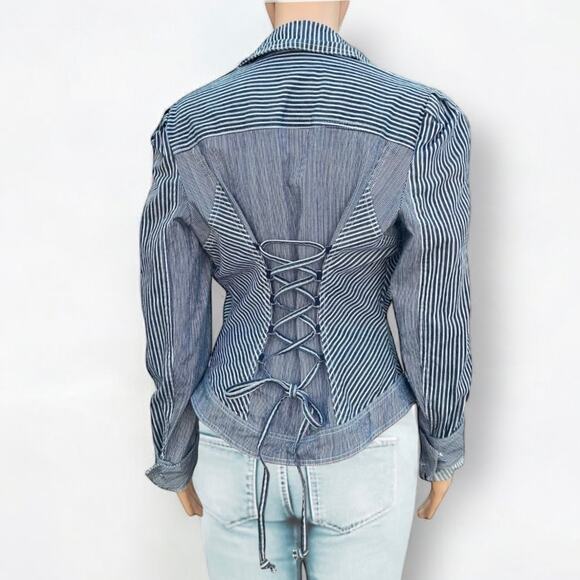 Betsey Johnson Pinstripe Denim Jean Corset Skull Jacket Collection USA Made 10 - Picture 3 of 9